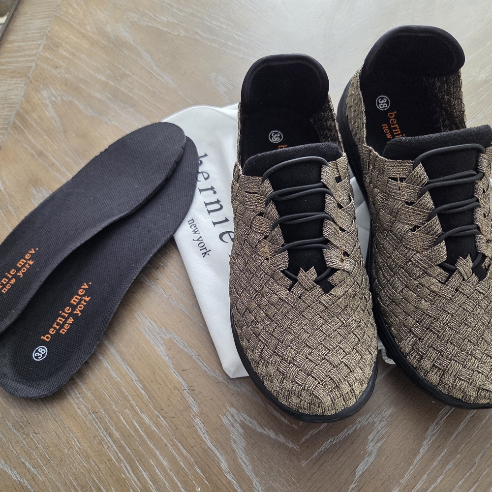 Bernie Mev. New York. Women's Vegan Woven Bronze and Black Sneakers.